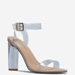 Shoedazzle Tan Base/Clear Strap Women's Heels (Size 9)